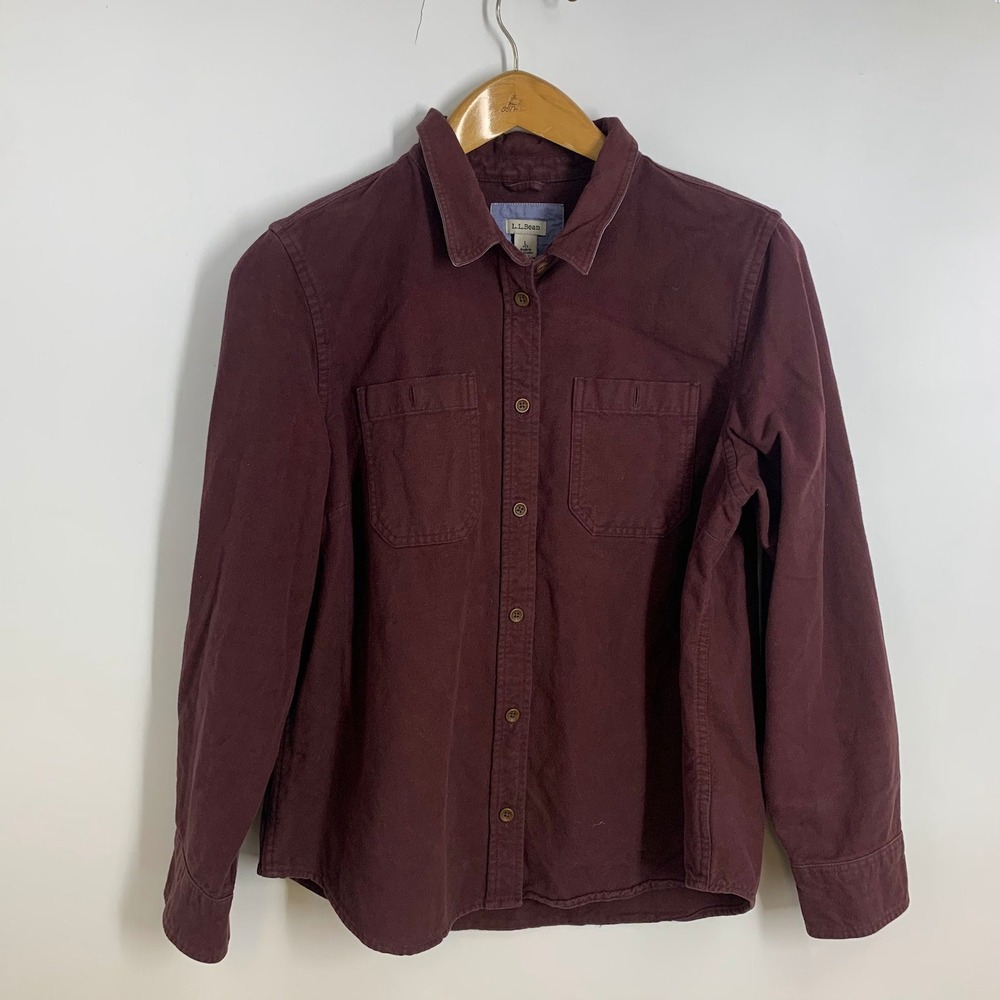 LL Bean Mens Nel Shirt‎ Long Sleeve Button Down Shirt Burgundy Size L